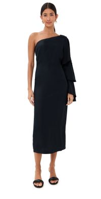 Rosie Assoulin Bidi Bidi Bom Bom Tea Length Dress Black 8