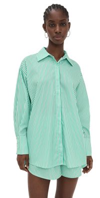 Lioness Boyfriend Shirt Green Stripe XL