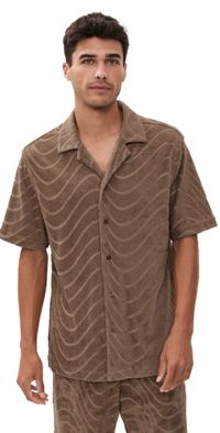 Frescobol Carioca Roberto Fibra Jacquard Terry Short Sleeve Shirt Khaki M