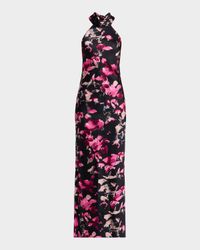 Tatiana Floral-Print Halter Column Gown