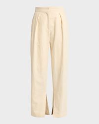 Pleated Wide-Leg Hem-Slits Trousers