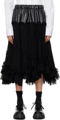 Comme des Garçons Jupe midi noire en georgette à panneau en cuir synthétique
