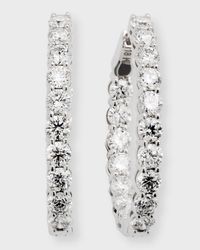 18K White Gold Diamond Oval Hoop Earrings, 5.1tcw, 1"L