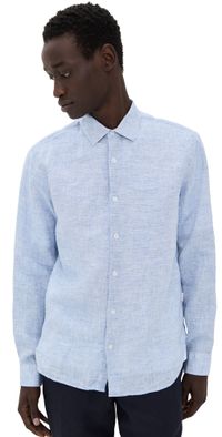 Orlebar Brown Giles Linen Button Down Shirt Navy/White M
