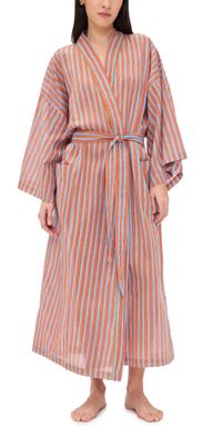 Folkloore Striped Robe Blue & Orange Stripes w/ Green One Size
