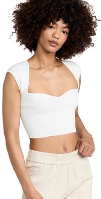 SIMKHAI Abia Compact Rib Cropped Tee White XL