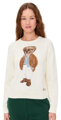 Polo Ralph Lauren Cotton Bear Long Sleeve Crew Neck Pullover Parchment Cream XS