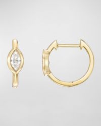 14K Gold Huggie Earrings with Marquis Diamond