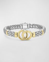 Sterling Silver 18K Signature Caviar Interlock Bracelet, 9mm