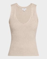 Alethia Cutout Cotton-Linen Rib Knit Tank Top