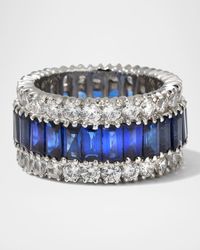 All-Around Baguettes and Rounds Ring, Size 6-8, Blue