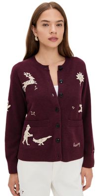 Sea Mika Applique Cardigan Burgundy XXS
