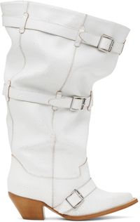 R13 White Buckled-Up Slouch Cowboy Boots