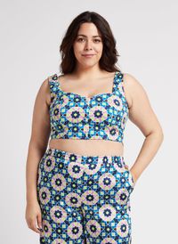Persona By Marina Rinaldi - Top col coeur à imprimé all over en coton mélangé - Taille 27 - Bleu