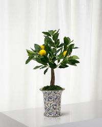 Faux Lemon Tree in Ceramic Vase, 21"
