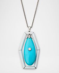 Estate 18K White Gold and Platinum Turquoise Drop Necklace with Enamel