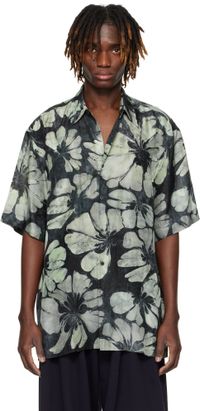 Dries Van Noten Chemise à manches courtes noir et gris en soie