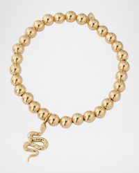 14K Yellow Gold Etched Snake Charm Bead Bracelet