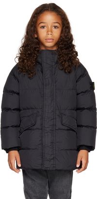 Stone Island Junior Kids Black Raglan Down Jacket