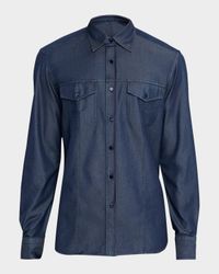 Men's Cotton and Silk Denim Button-Down Shirt