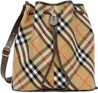 Burberry Beige Jacquard Check Drawstring Bucket Bag