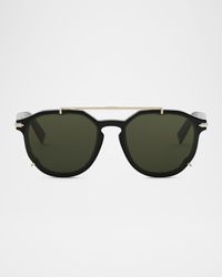 Men's DiorBlackSuit RI Round Acetate & Metal Sunglasses