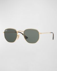 Men's Hexagonal Metal Sunglasses, Green/Gold