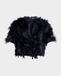 Short-Sleeve Fringe Fil Coupé Jacquard Blouse