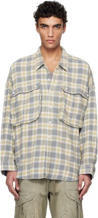 R13 Chemise surdimensionnée gris et jaune à emmanchures basses et à poches