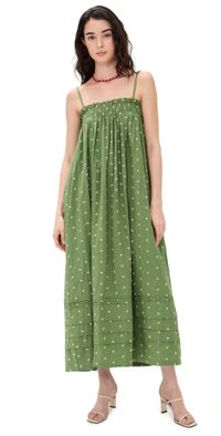 La Maregold Sammy Dress Solid Green w/ Pink Floral M