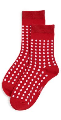 Stems Dots Crew Socks Red White One Size