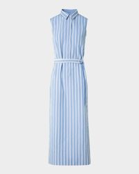 Striped Sleeveless Belted Cotton Midi Shirtdress