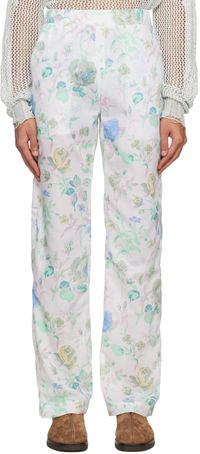 young n sang White Printed Trousers