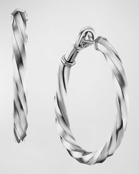 Cable Edge Hoop Earrings in Silver, 4mm, 1.5"