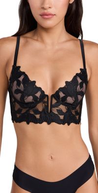 Fleur du Mal Lily Embroidery Longline Demi Bra Black 32B