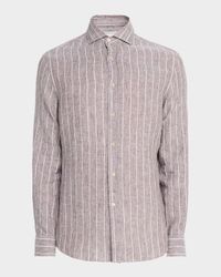 Men's Pinstripe Linen Button-Down Shirt