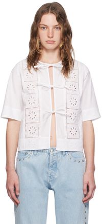 GANNI White Self-Tie Blouse