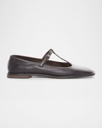 Leather T-Strap Ballerina Flats