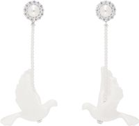 SHUSHU/TONG White & Silver YVMIN Edition Ceramic Pigeon Pearl Tassel Earrings