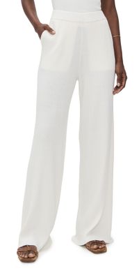 ATM Anthony Thomas Melillo Cotton Cashmere Ribbed Wide Leg Pants White XS