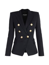 Women's Double-Breasted Wool Jacket - Black - Size 12