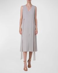 V-Neck Sleeveless Waist-Tie Silk Midi Dress