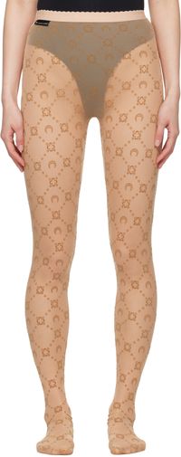 Marine Serre Beige Moonogram Mesh Flock Tights