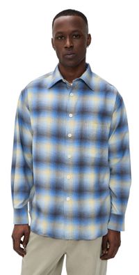 Aaron Levine Shadow Flannel Shirt Sapphire M