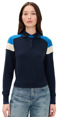Guest in Residence Cashmere Alpine Collegiate Polo Midnight Combo M