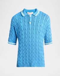 Men's Distressed Cable-Knit Polo Shirt