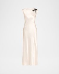 Embellished Washed Twill Column Gown