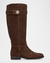 Turnlock Suede Knee-High Riding Boots
