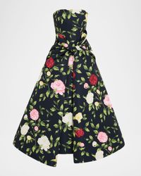 Strapless English Roses Faille Tea-Length Dress