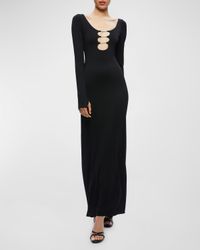 Kalena Scoop-Neck Long-Sleeve Cutout Maxi Dress